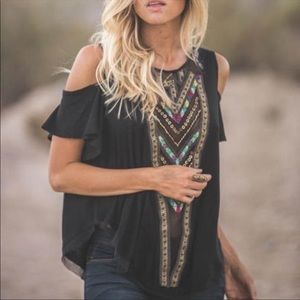 Free People Gypsy Spell Top Black Cold Shoulder XS